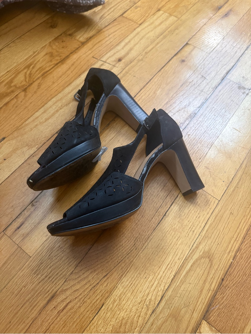 Clarks Artisan Jenness Energy heeled sandals in black nubuck